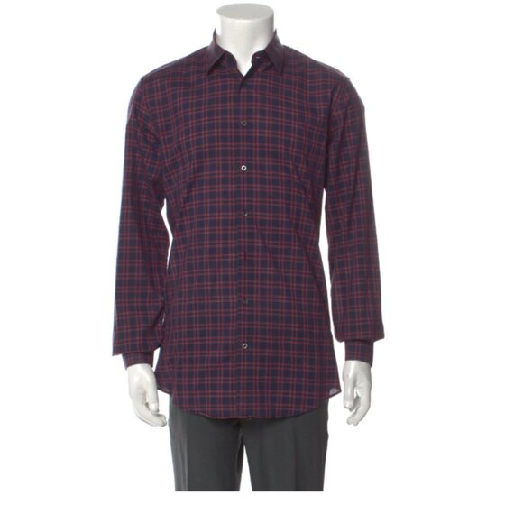 Gucci Men's Burgundy Plaid Checkered Long Sleeve Button Up Cotton Shirt size 17 - Picture 14 of 14